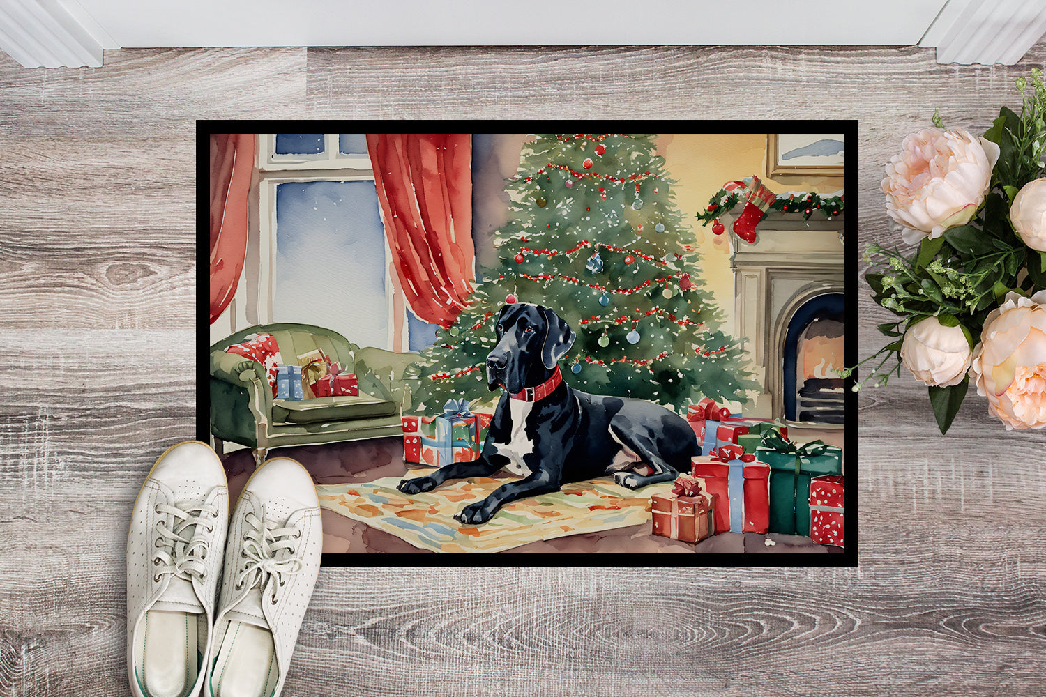 Great Dane Cozy Christmas Doormat Indoor Outdoor 18H X 27W Front Door Mat Rugs for Entryway, Non Slip Washable