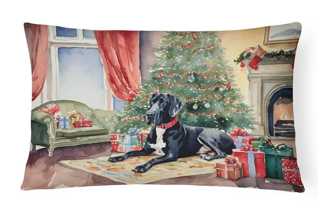Great Dane Cozy Christmas Decorative Throw Pillow 12x16 Indoor Outdoor Accent Cushion, Fabric Cover with Insert for Sofa, Bed, Porch & Living Room