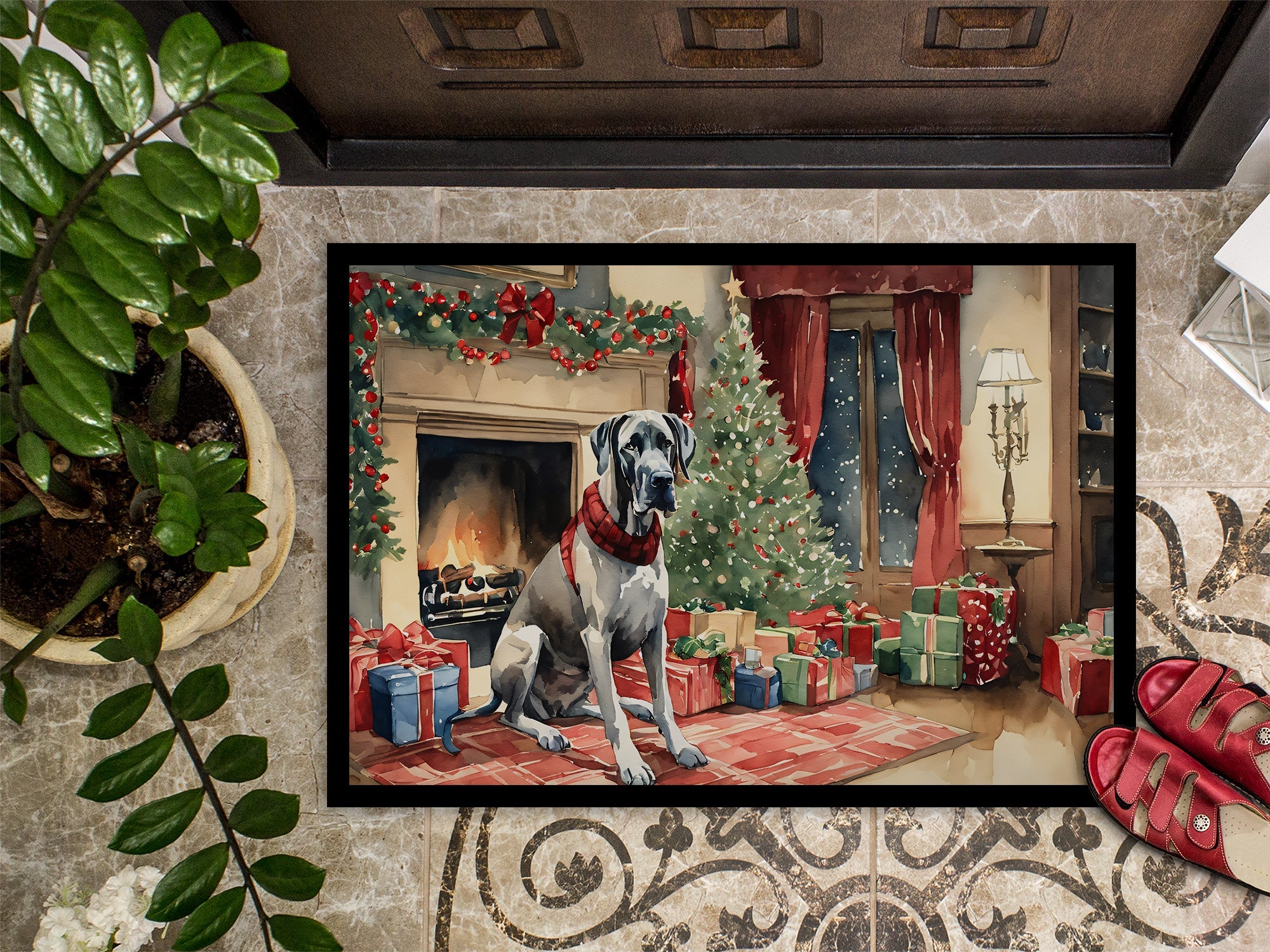 Great Dane Cozy Christmas Doormat Indoor Outdoor 24H X 36W Front Door Mat Rugs for Entryway, Non Slip Washable Low Pile,