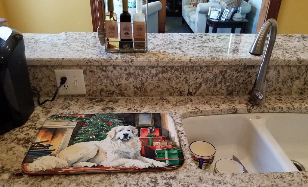 Great Pyrenees Cozy Christmas Dish Drying Mat Absorbent Dish Drying Mat Pad for Kitchen Counter Dish Drainer Mat for Countertop, 14 x 21", Multicolor