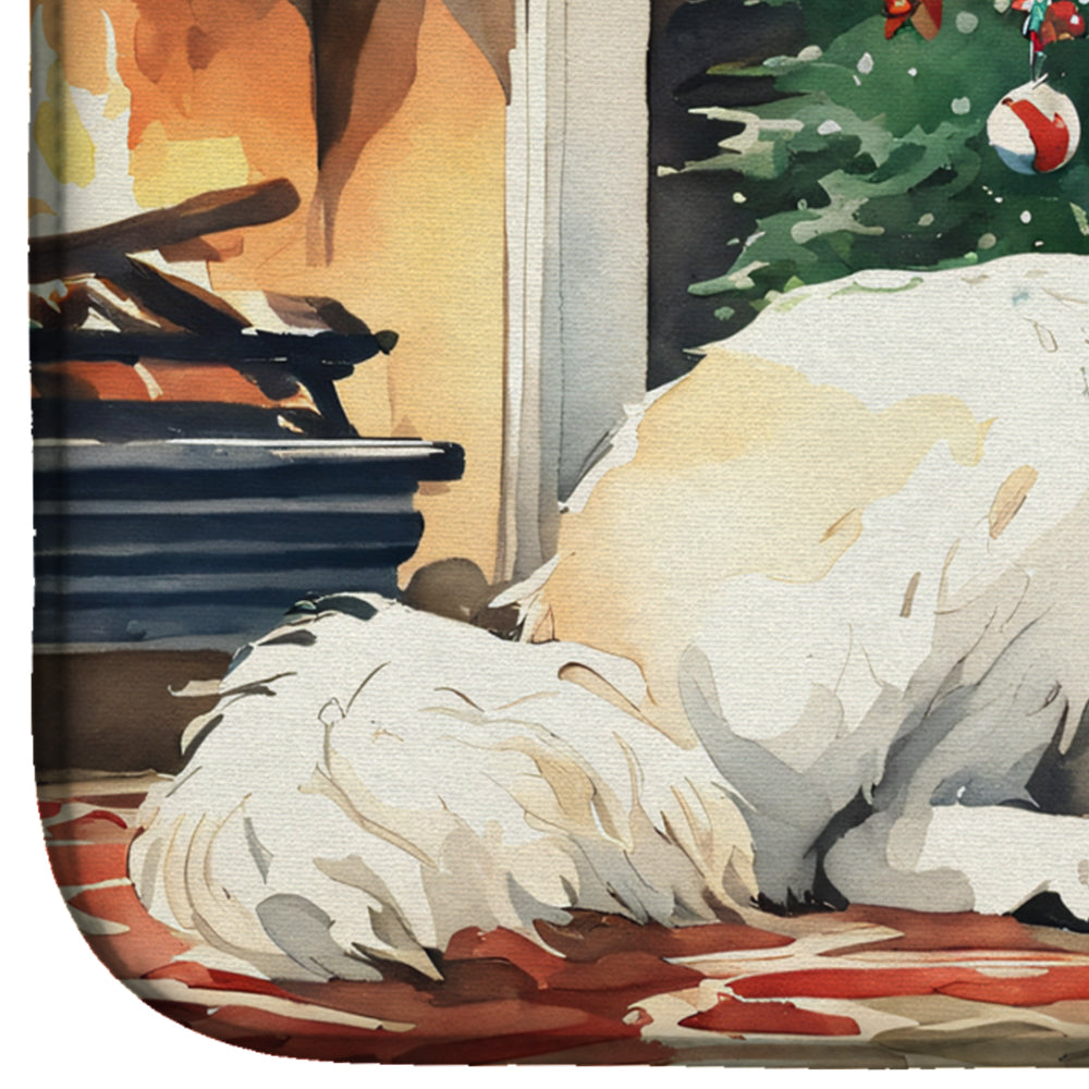 Great Pyrenees Cozy Christmas Dish Drying Mat Absorbent Dish Drying Mat Pad for Kitchen Counter Dish Drainer Mat for Countertop, 14 x 21", Multicolor