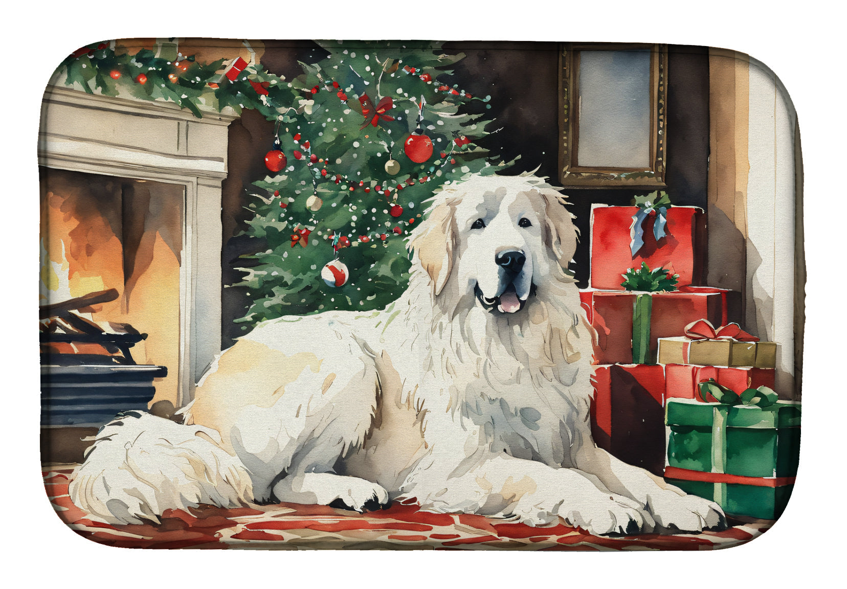 Great Pyrenees Cozy Christmas Dish Drying Mat Absorbent Dish Drying Mat Pad for Kitchen Counter Dish Drainer Mat for Countertop, 14 x 21", Multicolor