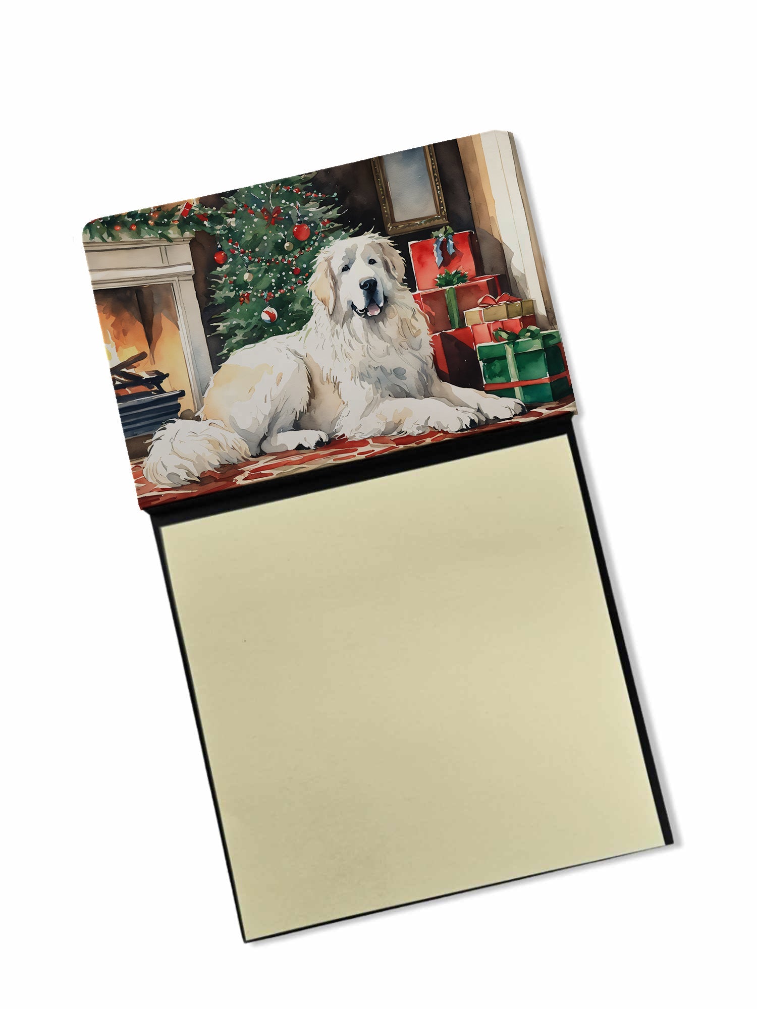 Great Pyrenees Cozy Christmas Watercolor Sticky Note Holder Refillable Dispenser Desk Accessory 3x3 Pad Gift