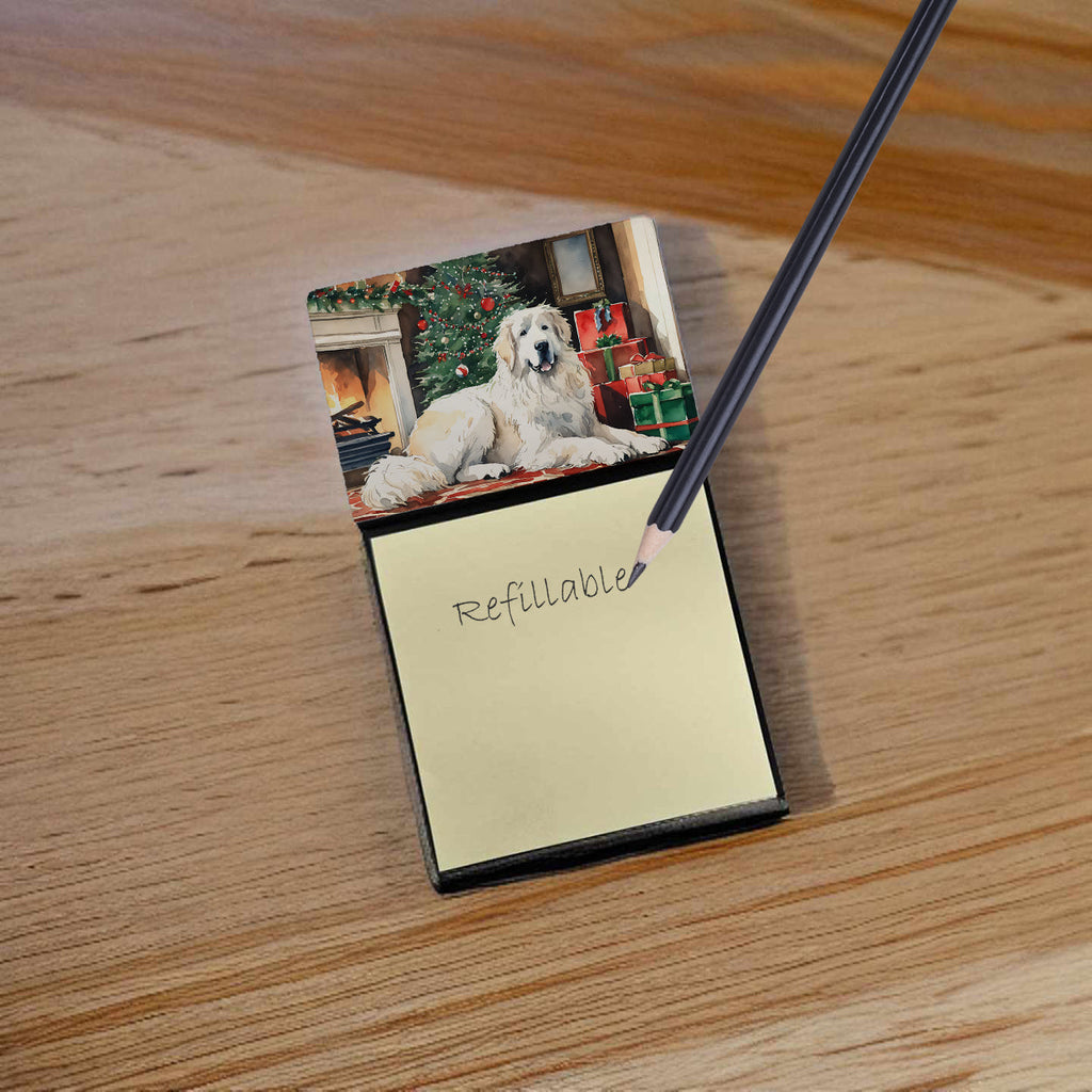 Great Pyrenees Cozy Christmas Watercolor Sticky Note Holder Refillable Dispenser Desk Accessory 3x3 Pad Gift