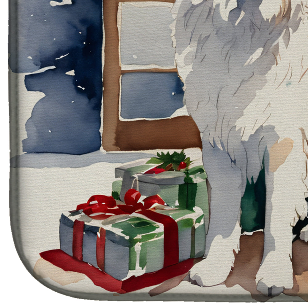 Great Pyrenees Cozy Christmas Dish Drying Mat Absorbent Dish Drying Mat Pad for Kitchen Counter Dish Drainer Mat for Countertop, 14 x 21", Multicolor