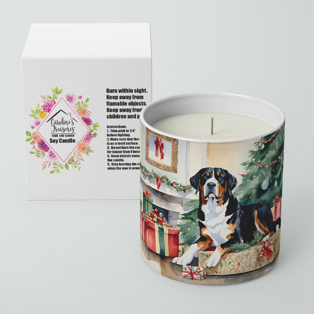 Greater Swiss Mountain Dog Cozy Christmas Decorative Soy Candle Nature Soy Wax Essential Oil Home Decor Ideal for Bedroom Kitchen Bath Office Gift, 10 oz