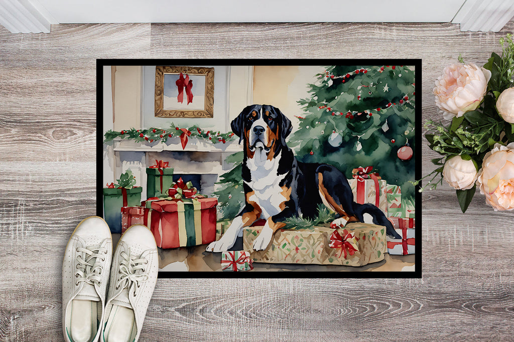 Greater Swiss Mountain Dog Cozy Christmas Doormat Indoor Outdoor 24H X 36W Front Door Mat Rugs for Entryway, Non Slip Washable Low Pile,