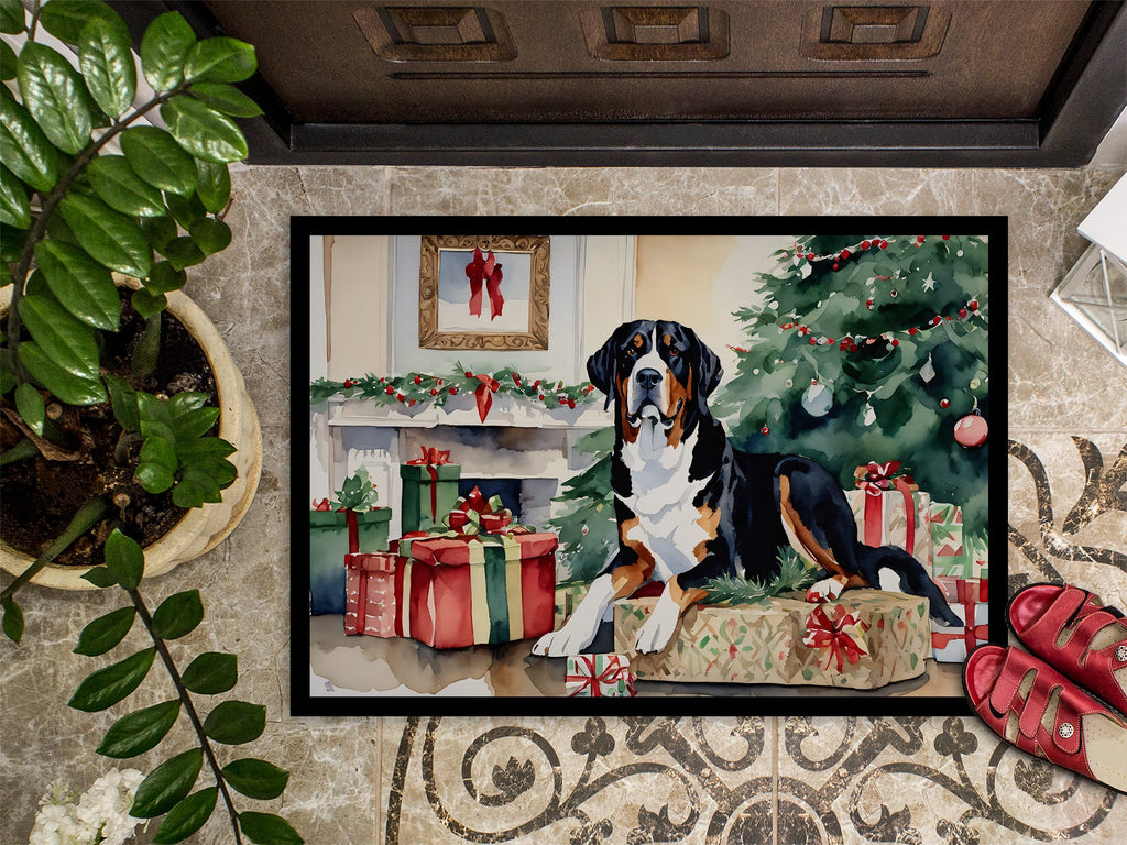 Greater Swiss Mountain Dog Cozy Christmas Doormat Indoor Outdoor 24H X 36W Front Door Mat Rugs for Entryway, Non Slip Washable Low Pile,