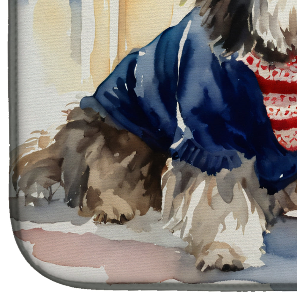 Havanese Cozy Christmas Dish Drying Mat Absorbent Dish Drying Mat Pad for Kitchen Counter Dish Drainer Mat for Countertop, 14 x 21", Multicolor