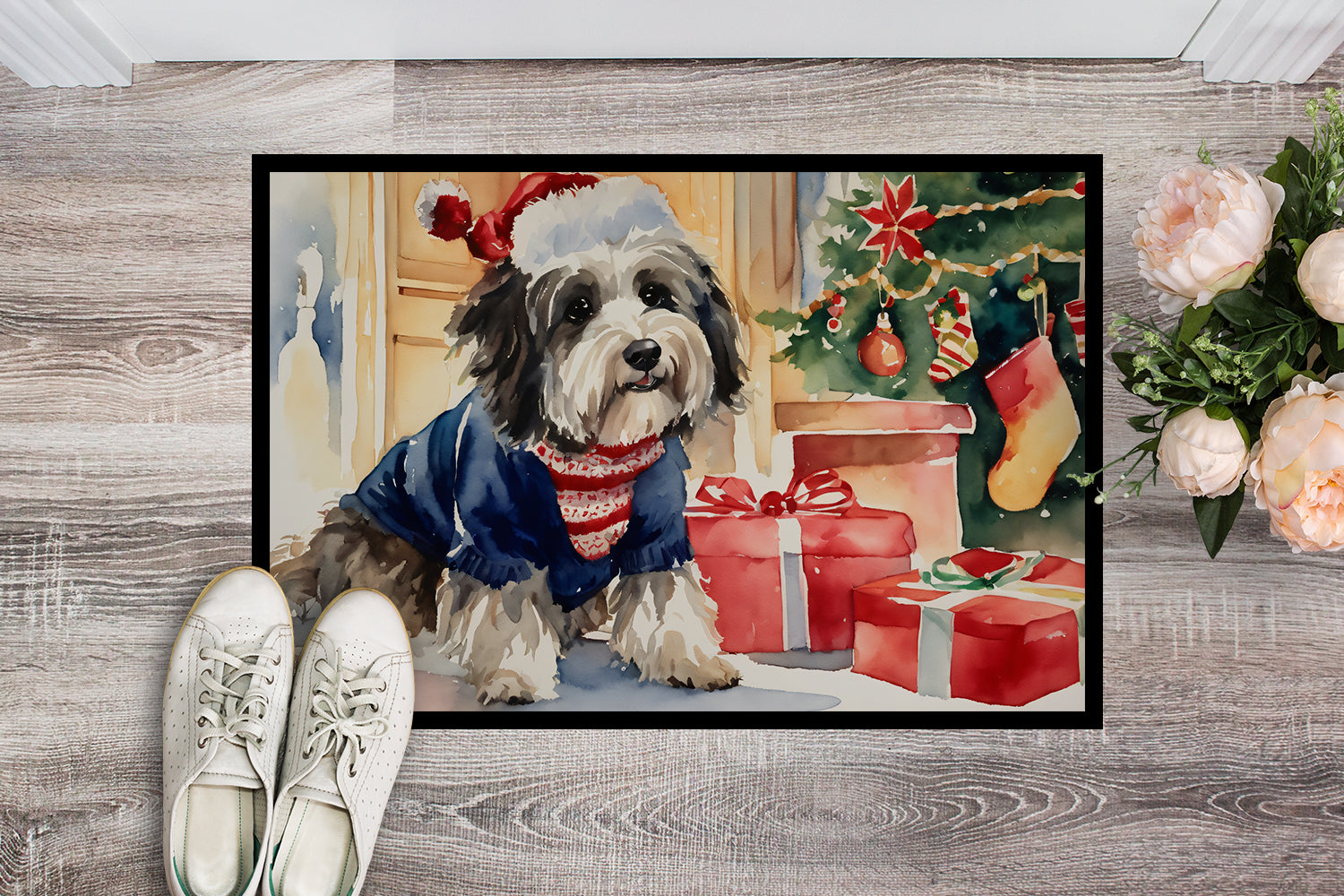 Havanese Cozy Christmas Doormat Indoor Outdoor 24H X 36W Front Door Mat Rugs for Entryway, Non Slip Washable Low Pile,