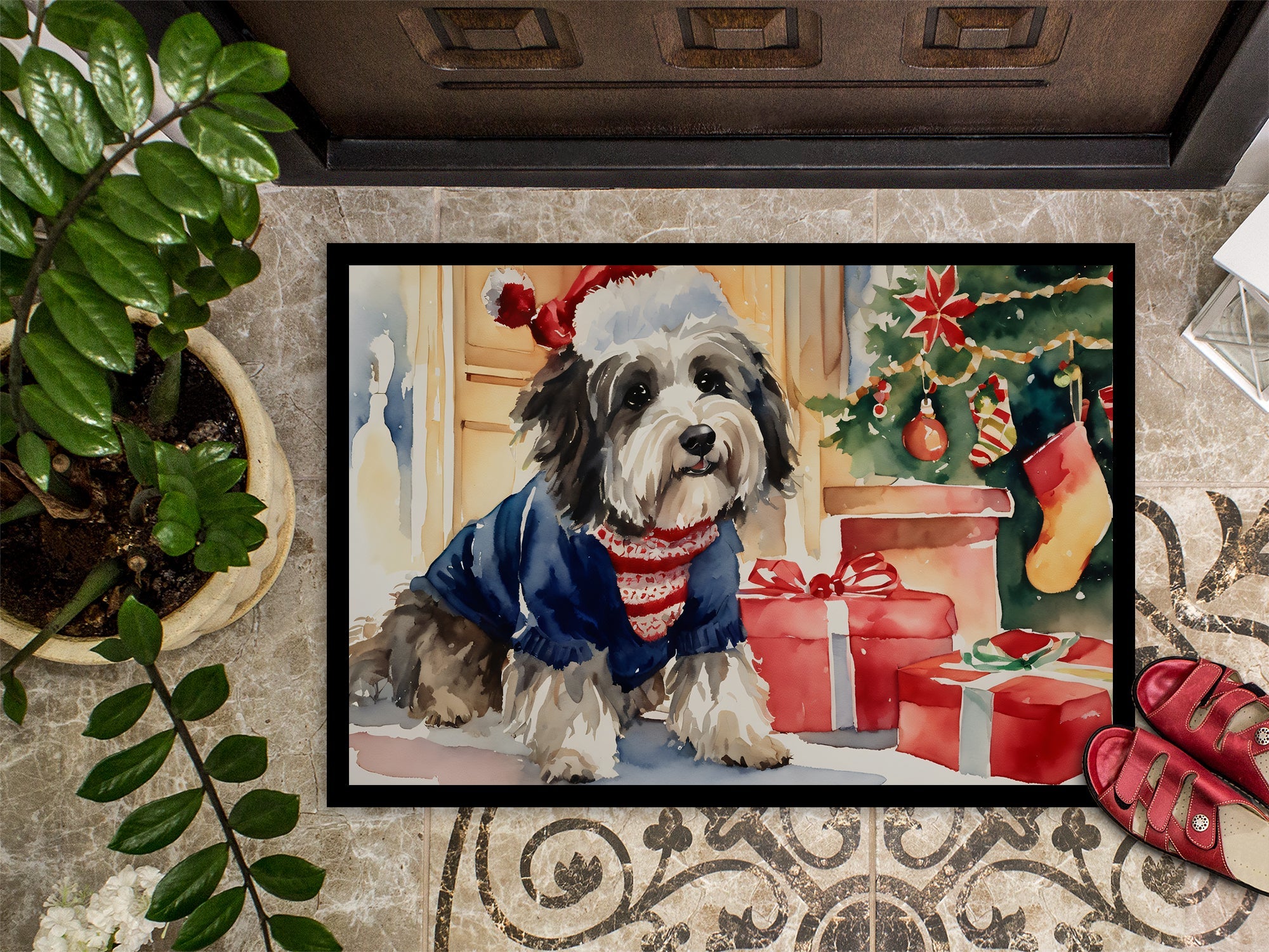 Havanese Cozy Christmas Doormat Indoor Outdoor 18H X 27W Front Door Mat Rugs for Entryway, Non Slip Washable