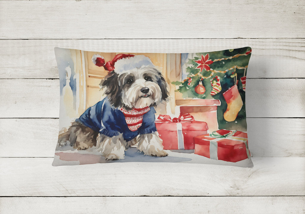 Havanese Cozy Christmas Decorative Throw Pillow 12x16 Indoor Outdoor Accent Cushion, Fabric Cover with Insert for Sofa, Bed, Porch & Living Room