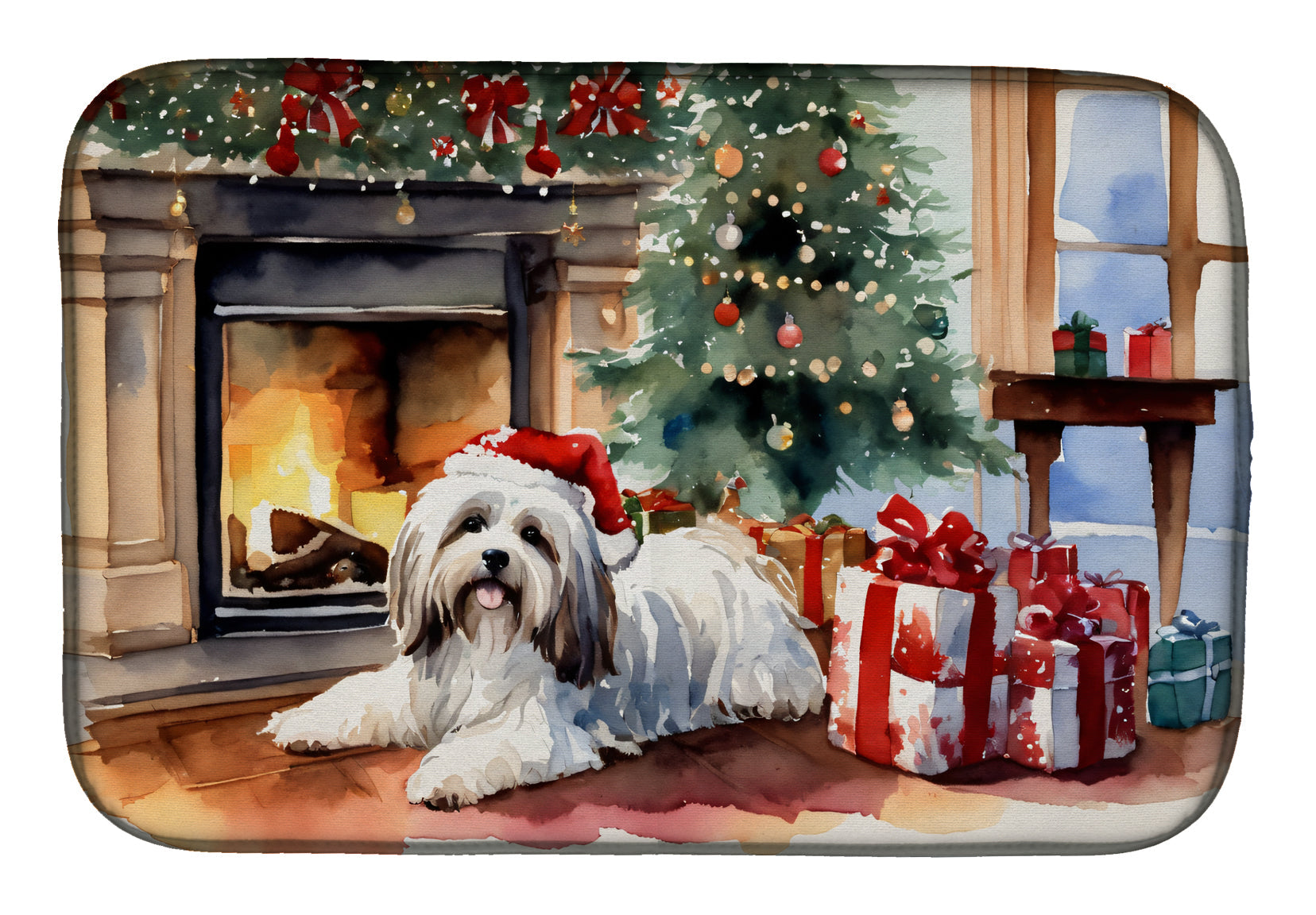 Havanese Cozy Christmas Dish Drying Mat Absorbent Dish Drying Mat Pad for Kitchen Counter Dish Drainer Mat for Countertop, 14 x 21", Multicolor