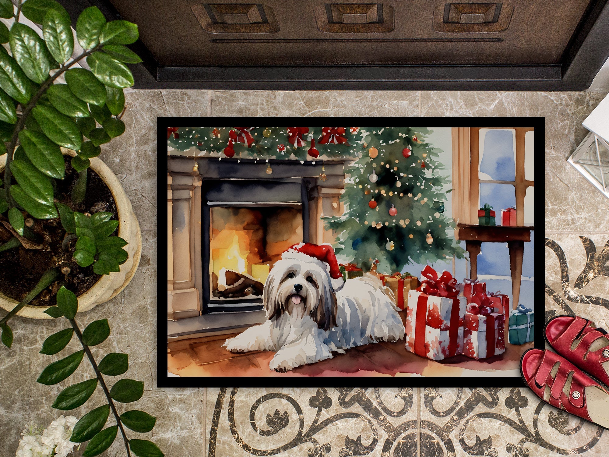 Havanese Cozy Christmas Doormat Indoor Outdoor 18H X 27W Front Door Mat Rugs for Entryway, Non Slip Washable
