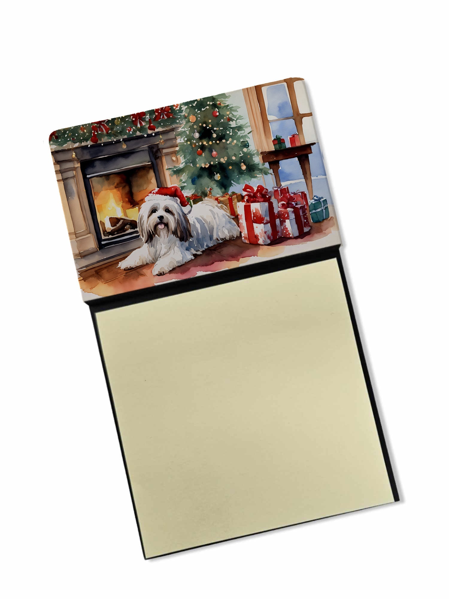 Havanese Cozy Christmas Watercolor Sticky Note Holder Refillable Dispenser Desk Accessory 3x3 Pad Gift