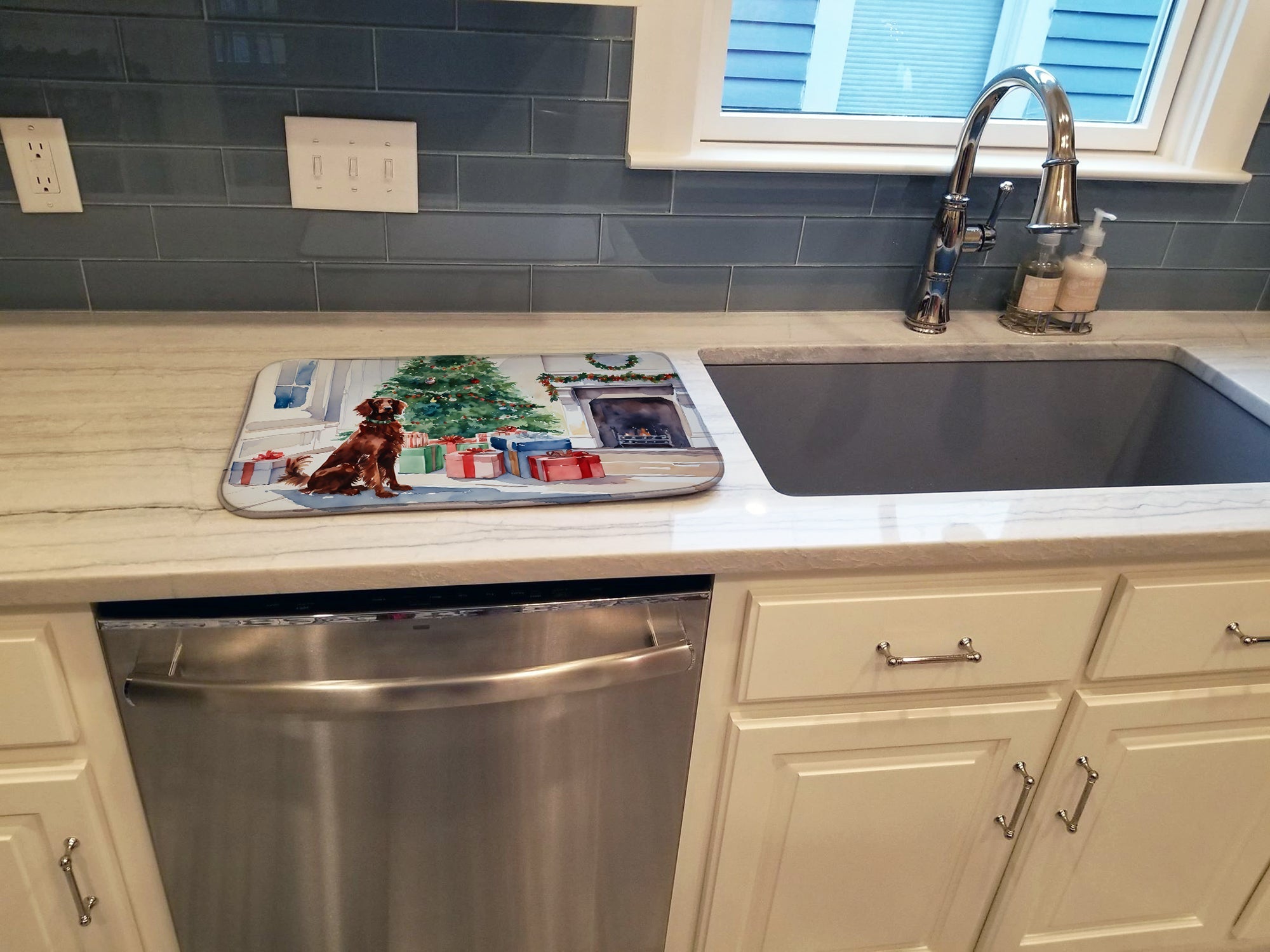 Irish Setter Cozy Christmas Dish Drying Mat Absorbent Dish Drying Mat Pad for Kitchen Counter Dish Drainer Mat for Countertop, 14 x 21", Multicolor