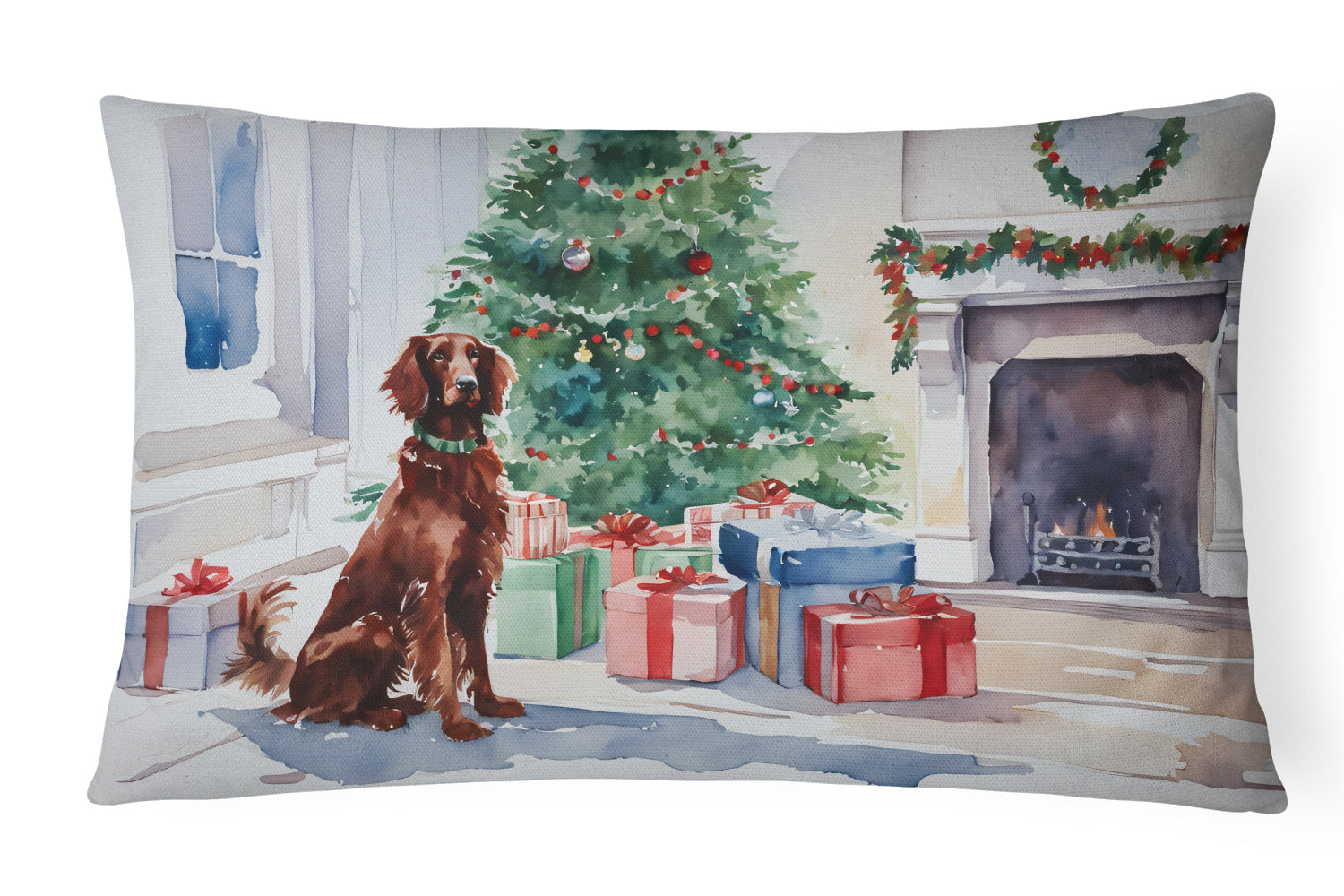 Irish Setter Cozy Christmas Decorative Throw Pillow 12x16 Indoor Outdoor Accent Cushion, Fabric Cover with Insert for Sofa, Bed, Porch & Living Room