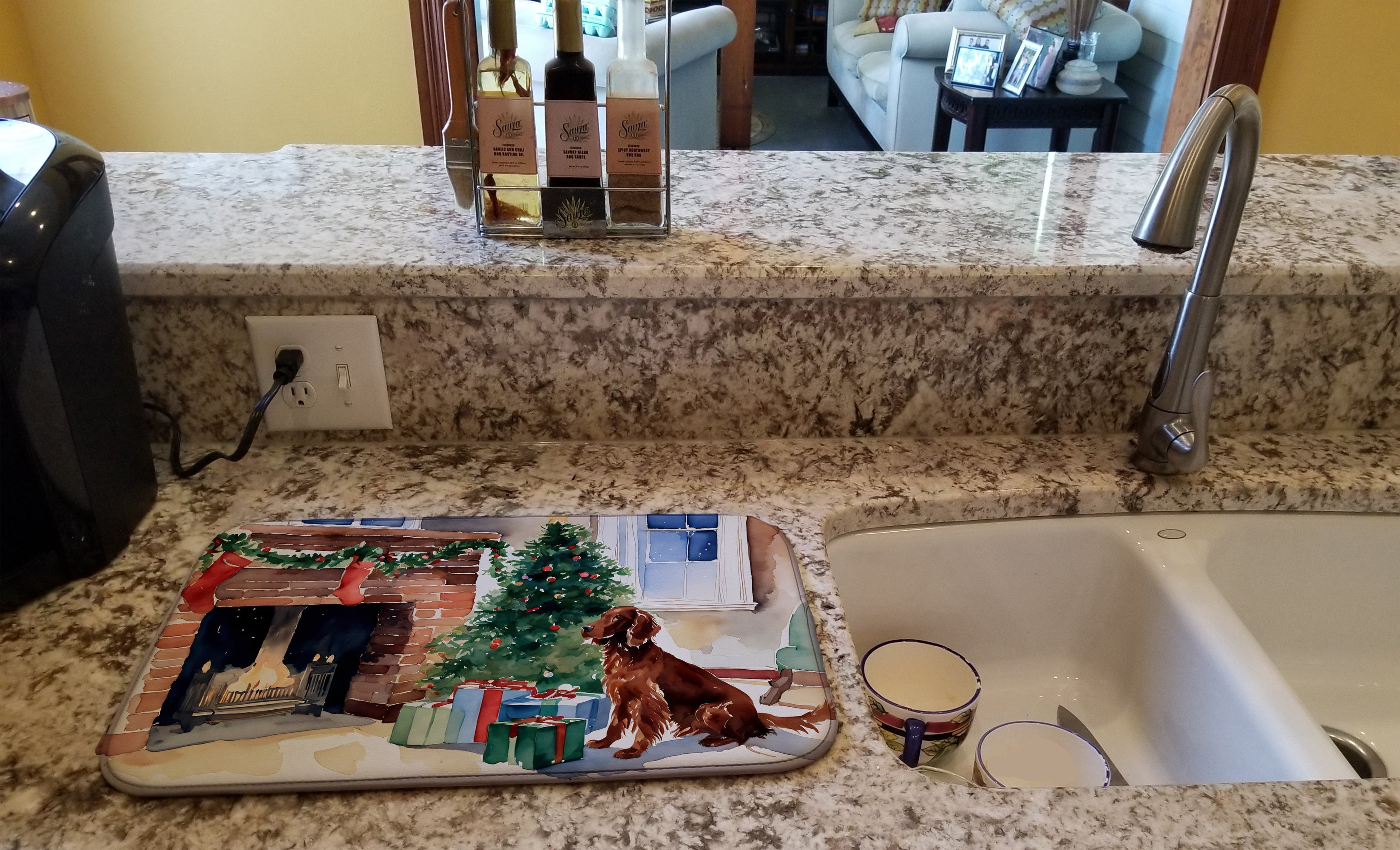 Irish Setter Cozy Christmas Dish Drying Mat Absorbent Dish Drying Mat Pad for Kitchen Counter Dish Drainer Mat for Countertop, 14 x 21", Multicolor