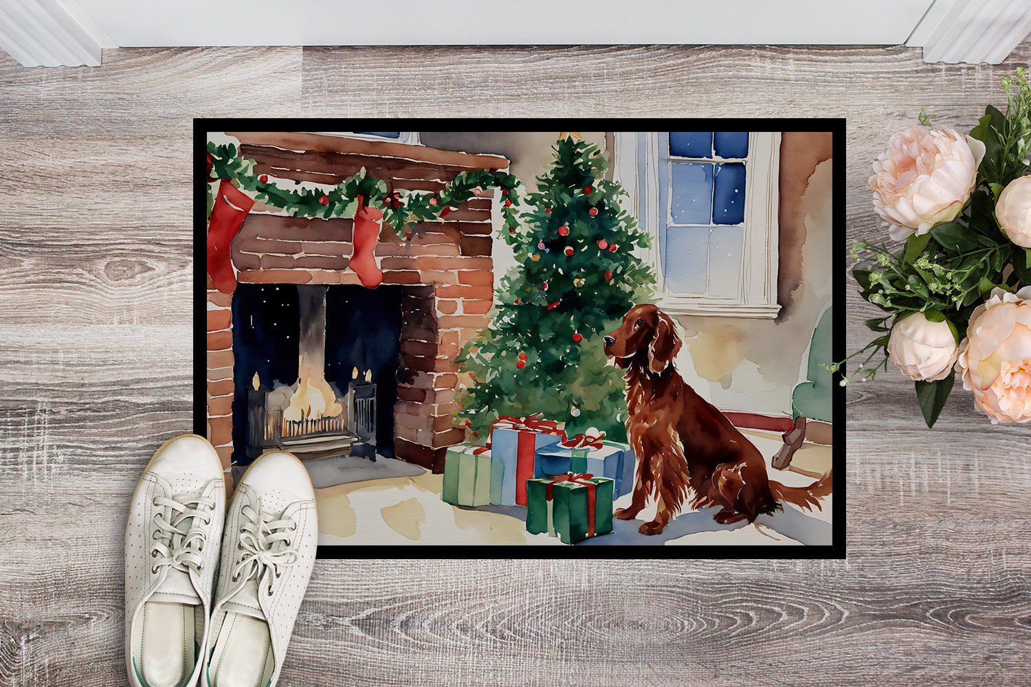 Irish Setter Cozy Christmas Doormat Indoor Outdoor 24H X 36W Front Door Mat Rugs for Entryway, Non Slip Washable Low Pile,