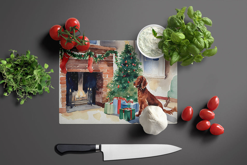 Irish Setter Cozy Christmas Cutting Board Tempered Glass Kitchen Cutting Surface, Heat Resistant Chopping, Non-Slip Feet, Food Prep & Serving
