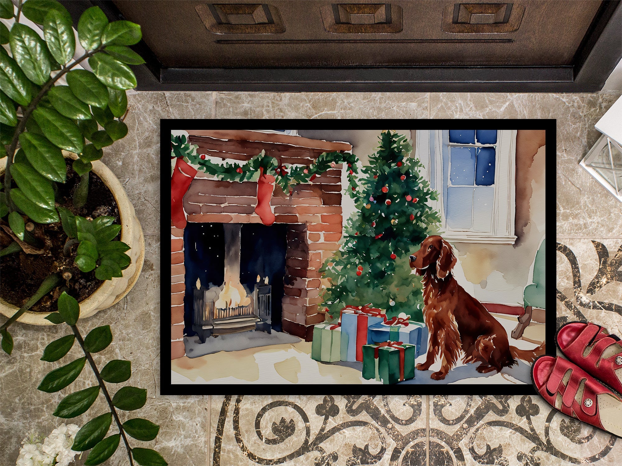 Irish Setter Cozy Christmas Doormat Indoor Outdoor 18H X 27W Front Door Mat Rugs for Entryway, Non Slip Washable