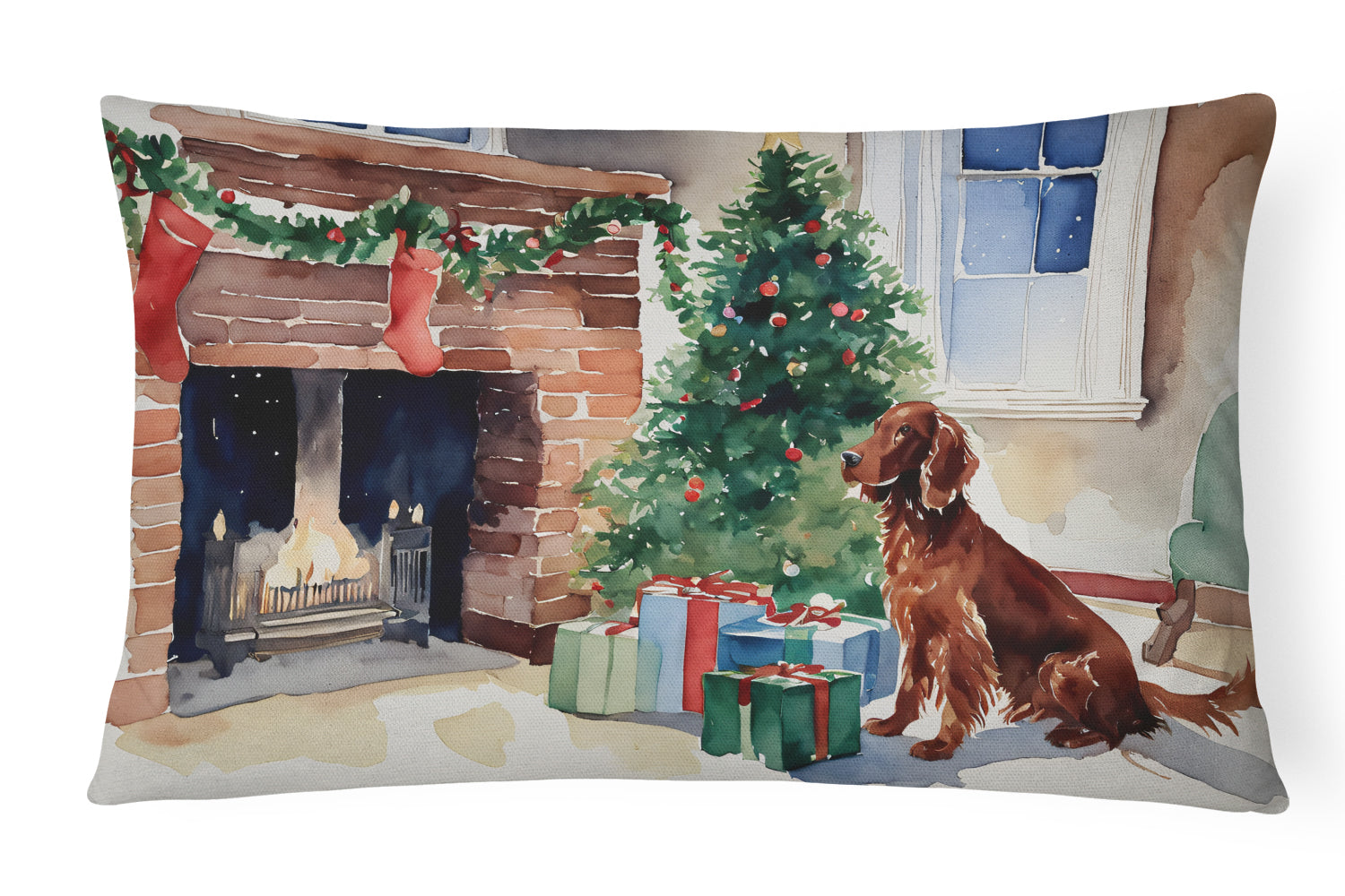 Irish Setter Cozy Christmas Decorative Throw Pillow 12x16 Indoor Outdoor Accent Cushion, Fabric Cover with Insert for Sofa, Bed, Porch & Living Room