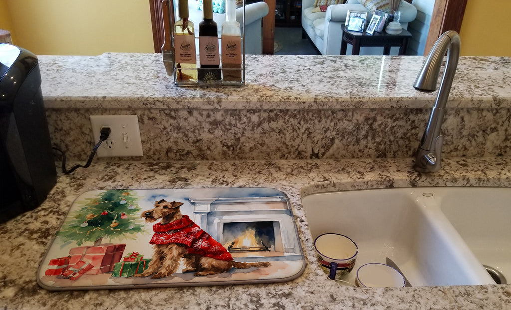 Irish Terrier Cozy Christmas Dish Drying Mat Absorbent Dish Drying Mat Pad for Kitchen Counter Dish Drainer Mat for Countertop, 14 x 21", Multicolor