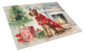 Irish Terrier Cozy Christmas Cutting Board Tempered Glass Kitchen Cutting Surface, Heat Resistant Chopping, Non-Slip Feet, Food Prep & Serving