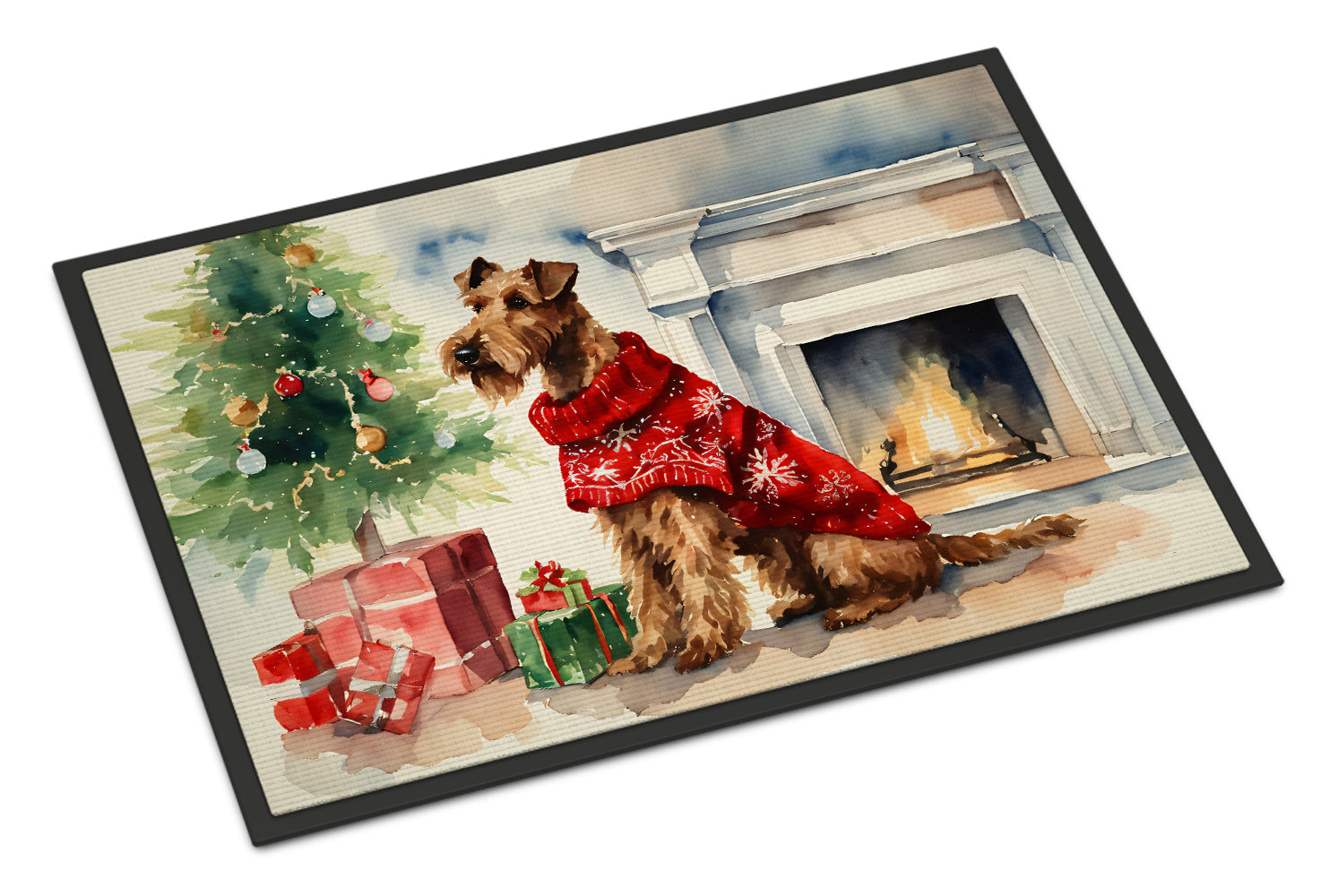 Irish Terrier Cozy Christmas Doormat Indoor Outdoor 18H X 27W Front Door Mat Rugs for Entryway, Non Slip Washable