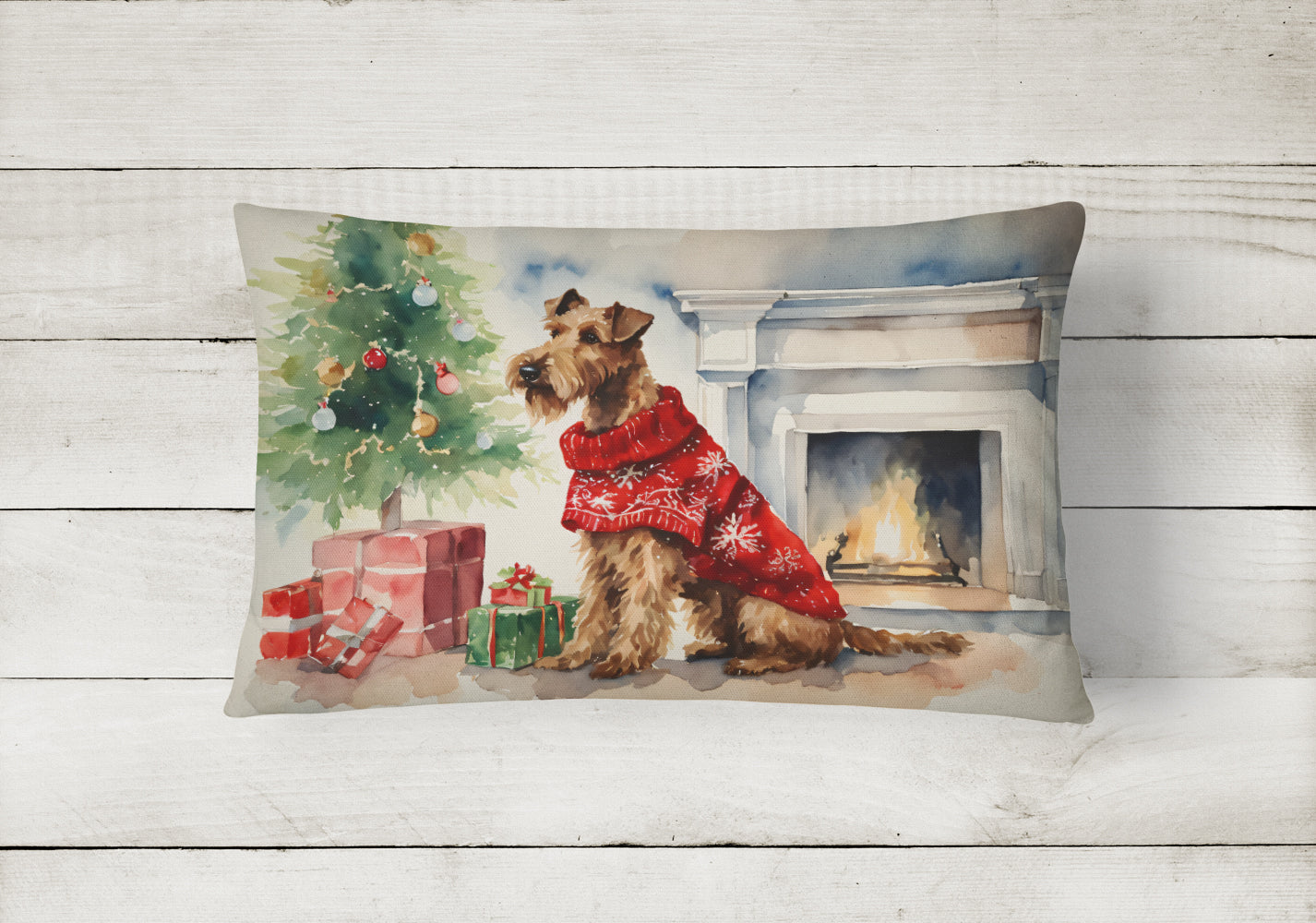 Irish Terrier Cozy Christmas Decorative Throw Pillow 12x16 Indoor Outdoor Accent Cushion, Fabric Cover with Insert for Sofa, Bed, Porch & Living Room