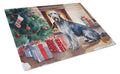 Irish Wolfhound Cozy Christmas Cutting Board Tempered Glass Kitchen Cutting Surface, Heat Resistant Chopping, Non-Slip Feet, Food Prep & Serving
