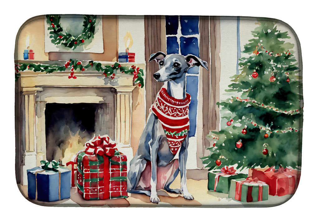 Italian Greyhound Cozy Christmas Dish Drying Mat Absorbent Dish Drying Mat Pad for Kitchen Counter Dish Drainer Mat for Countertop, 14 x 21", Multicolor
