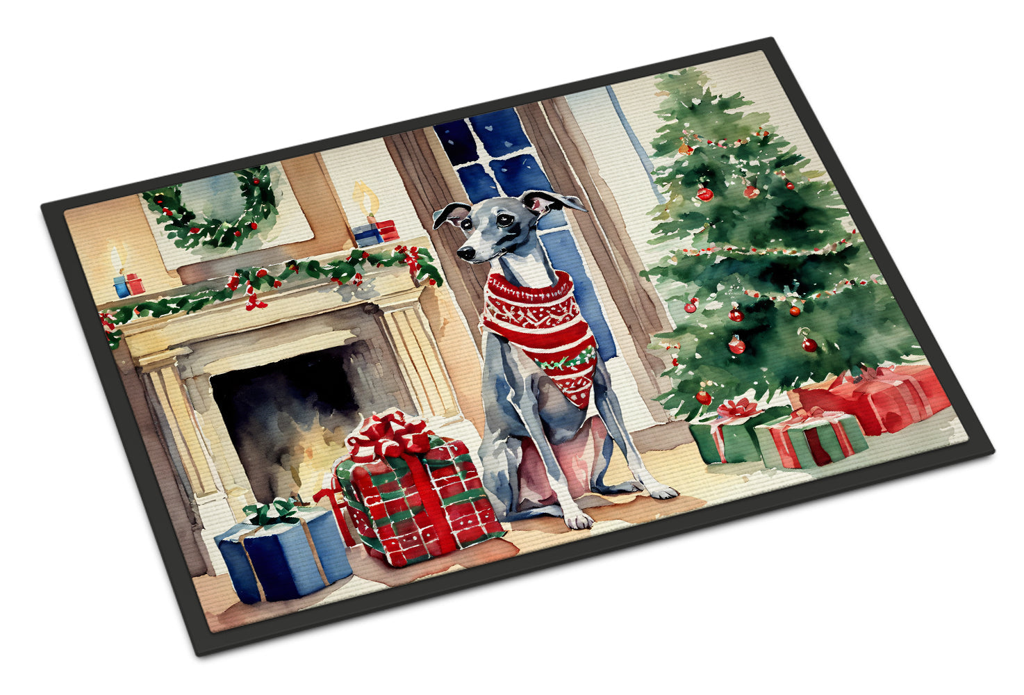 Italian Greyhound Cozy Christmas Doormat Indoor Outdoor 24H X 36W Front Door Mat Rugs for Entryway, Non Slip Washable Low Pile,