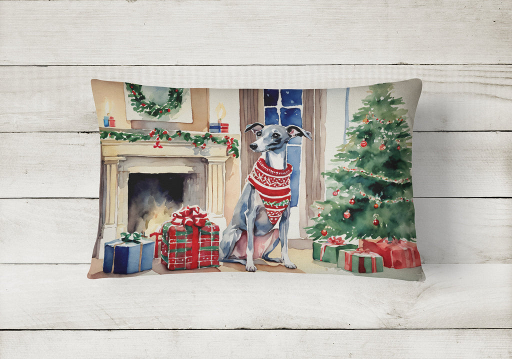 Italian Greyhound Cozy Christmas Decorative Throw Pillow 12x16 Indoor Outdoor Accent Cushion, Fabric Cover with Insert for Sofa, Bed, Porch & Living Room