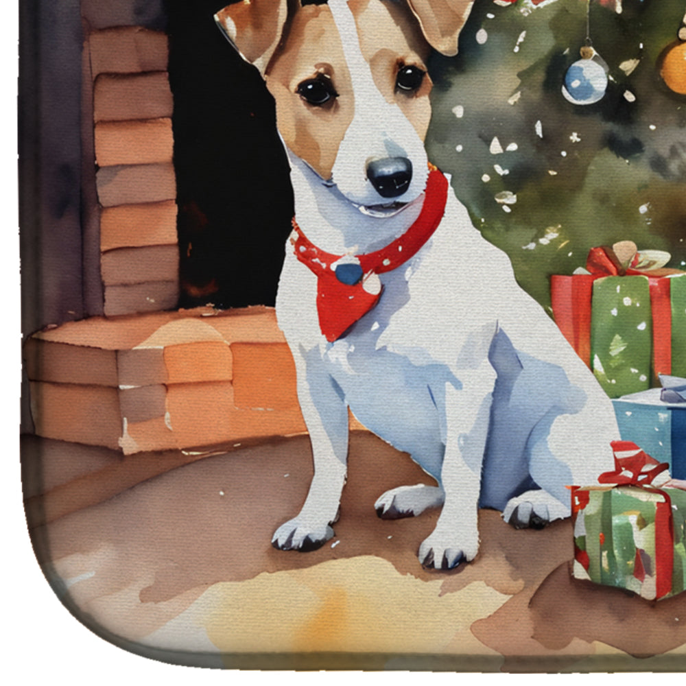 Jack Russell Terrier Cozy Christmas Dish Drying Mat Absorbent Dish Drying Mat Pad for Kitchen Counter Dish Drainer Mat for Countertop, 14 x 21", Multicolor
