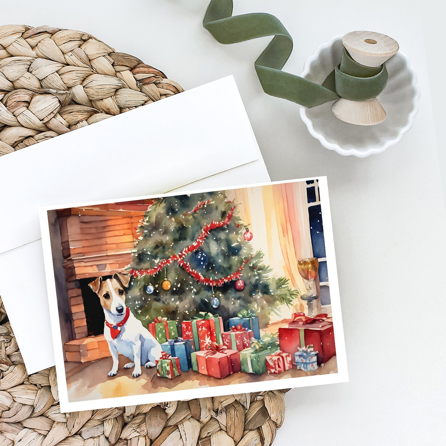 Jack Russell Terrier Cozy Christmas Greeting Cards Pack of 8 Blank Cards with Envelopes Whimsical A7 Size 5x7