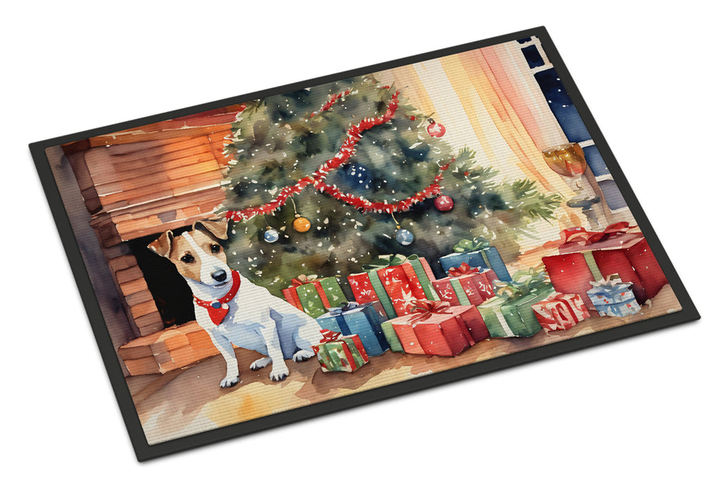 Jack Russell Terrier Cozy Christmas Doormat Indoor Outdoor 18H X 27W Front Door Mat Rugs for Entryway, Non Slip Washable