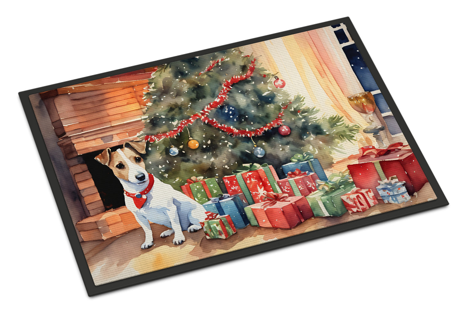 Jack Russell Terrier Cozy Christmas Doormat Indoor Outdoor 18H X 27W Front Door Mat Rugs for Entryway, Non Slip Washable