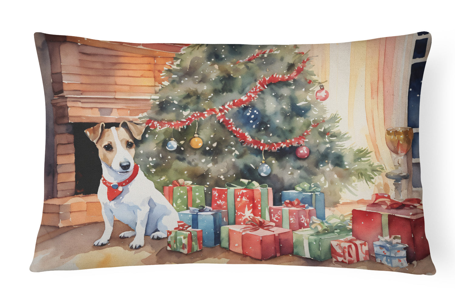 Jack Russell Terrier Cozy Christmas Decorative Throw Pillow 12x16 Indoor Outdoor Accent Cushion, Fabric Cover with Insert for Sofa, Bed, Porch & Living Room
