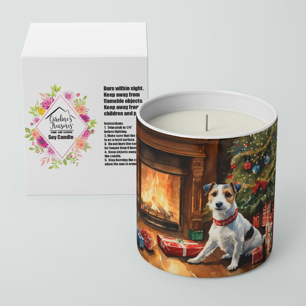 Jack Russell Terrier Cozy Christmas Decorative Soy Candle Nature Soy Wax Essential Oil Home Decor Ideal for Bedroom Kitchen Bath Office Gift, 10 oz