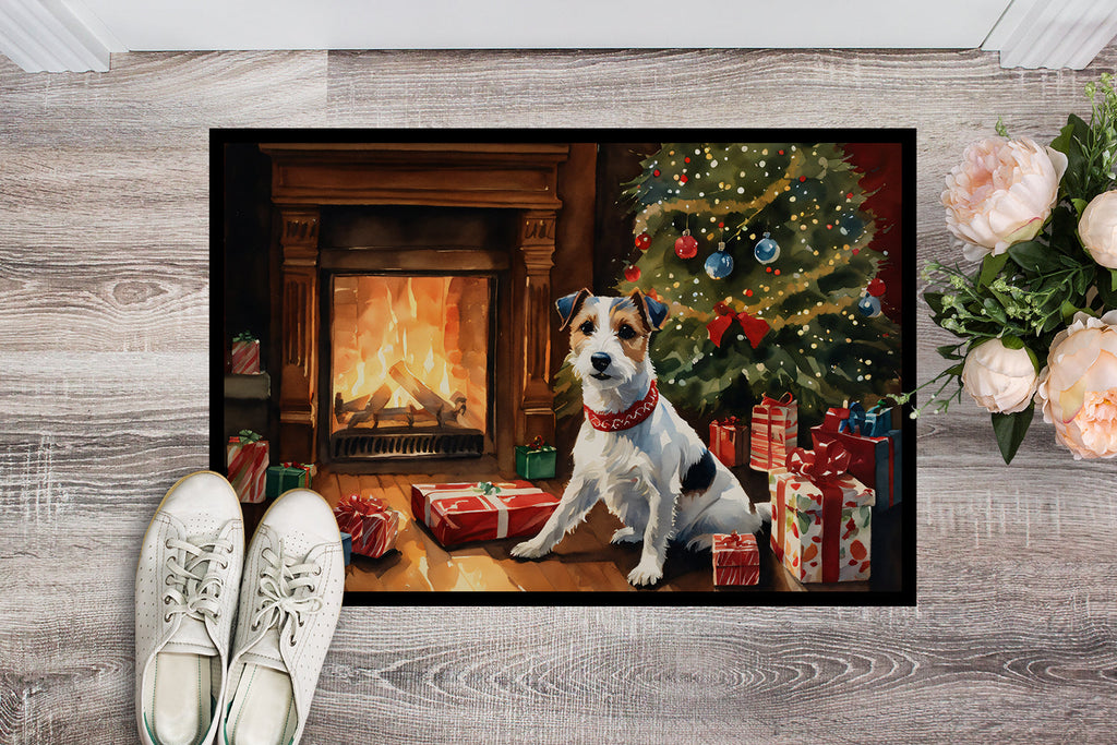Jack Russell Terrier Cozy Christmas Doormat Indoor Outdoor 24H X 36W Front Door Mat Rugs for Entryway, Non Slip Washable Low Pile,