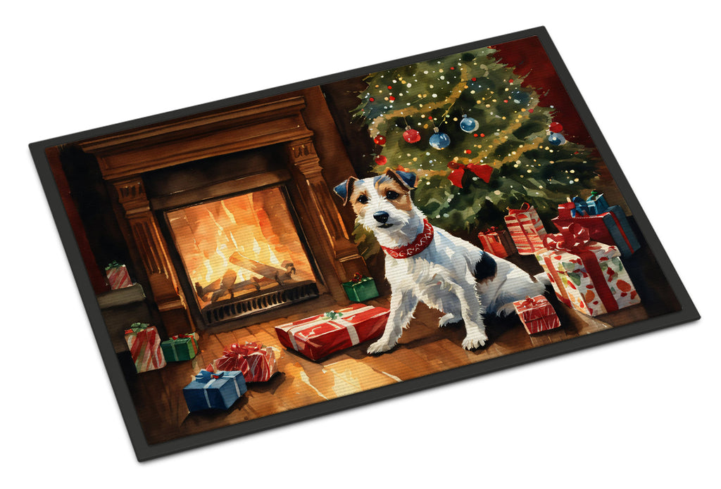 Jack Russell Terrier Cozy Christmas Doormat Indoor Outdoor 18H X 27W Front Door Mat Rugs for Entryway, Non Slip Washable