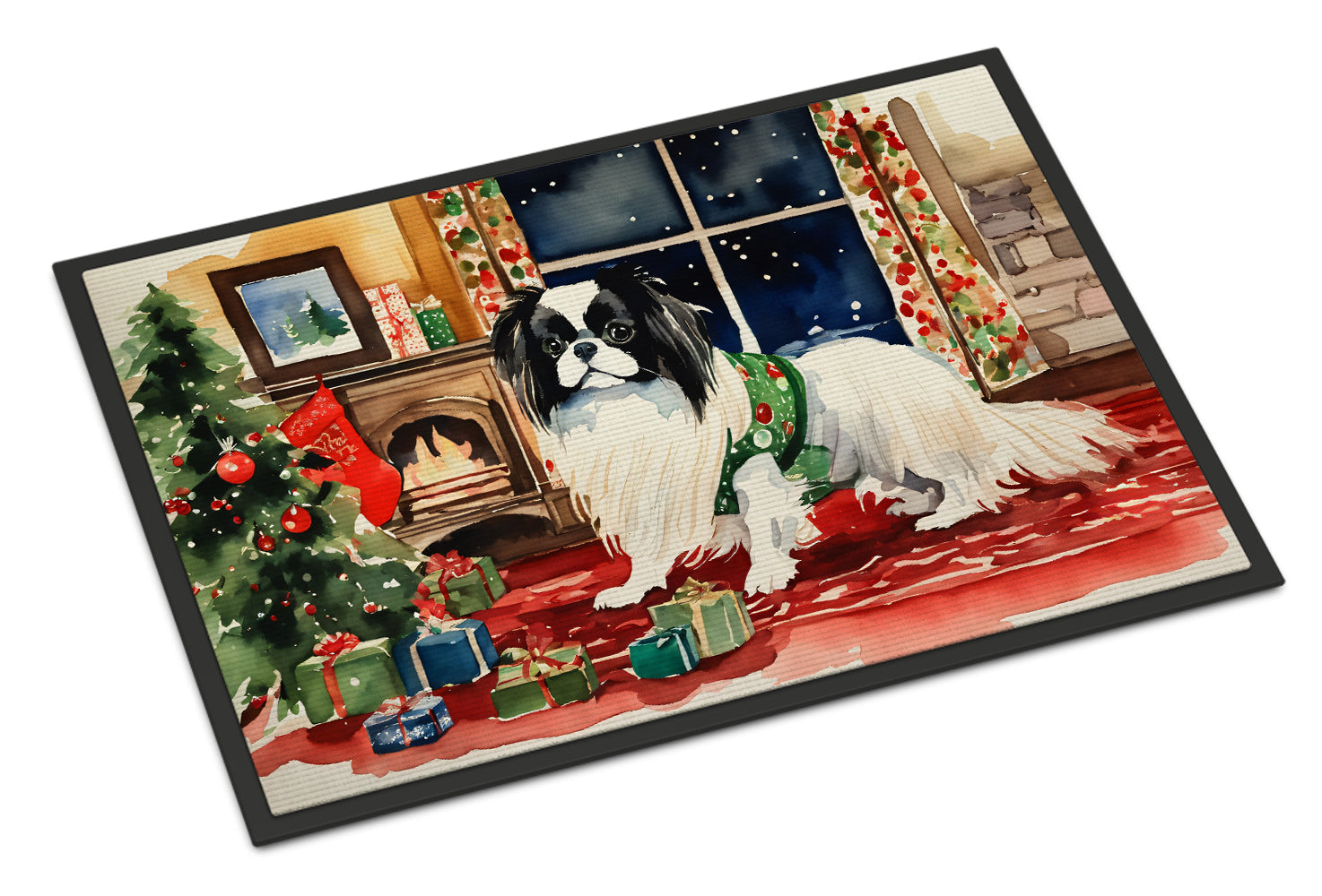 Japanese Chin Cozy Christmas Doormat Indoor Outdoor 18H X 27W Front Door Mat Rugs for Entryway, Non Slip Washable