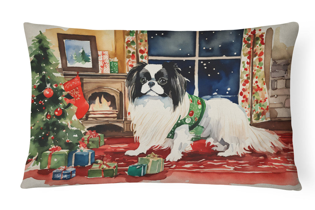 Japanese Chin Cozy Christmas Decorative Throw Pillow 12x16 Indoor Outdoor Accent Cushion, Fabric Cover with Insert for Sofa, Bed, Porch & Living Room