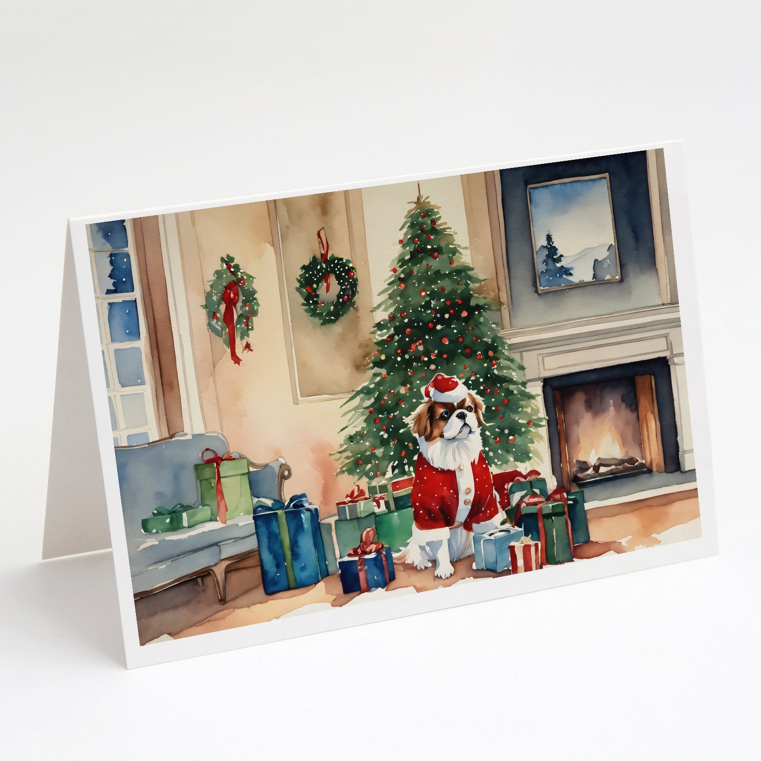 Japanese Chin Cozy Christmas Greeting Cards Pack of 8 Blank Cards with Envelopes Whimsical A7 Size 5x7