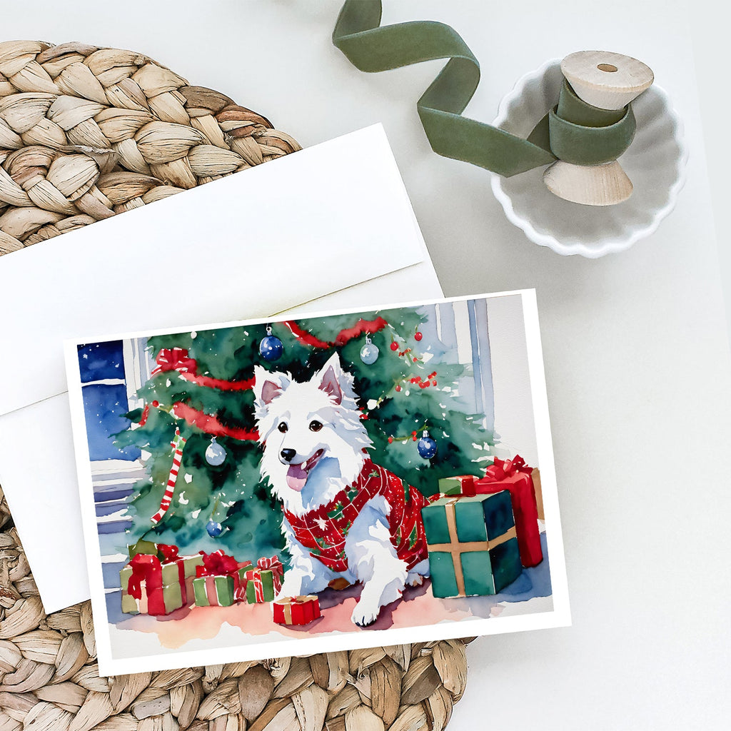 Japanese Spitz Cozy Christmas Greeting Cards Pack of 8 Blank Cards with Envelopes Whimsical A7 Size 5x7