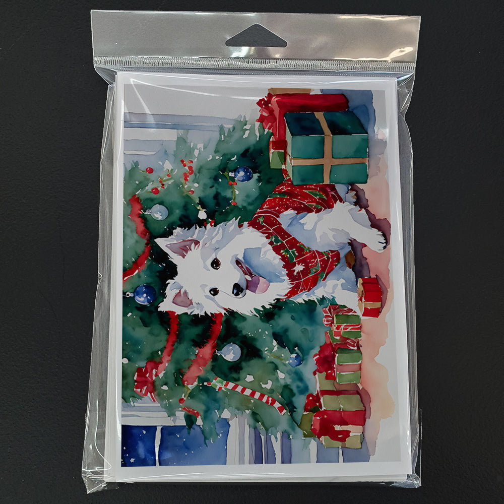 Japanese Spitz Cozy Christmas Greeting Cards Pack of 8 Blank Cards with Envelopes Whimsical A7 Size 5x7