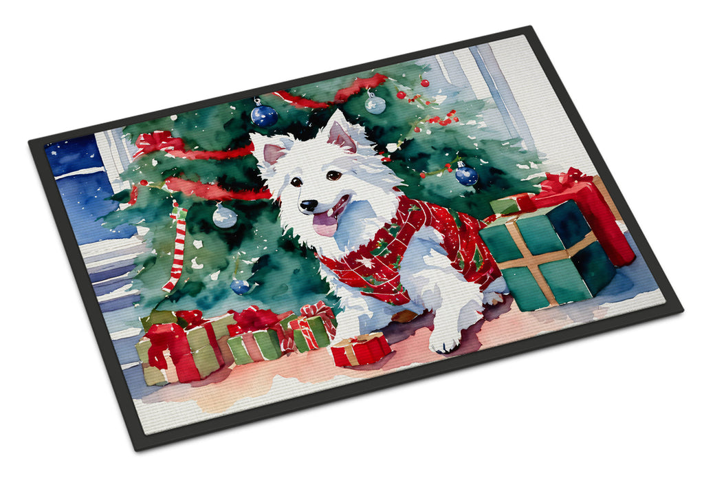 Japanese Spitz Cozy Christmas Doormat Indoor Outdoor 24H X 36W Front Door Mat Rugs for Entryway, Non Slip Washable Low Pile,