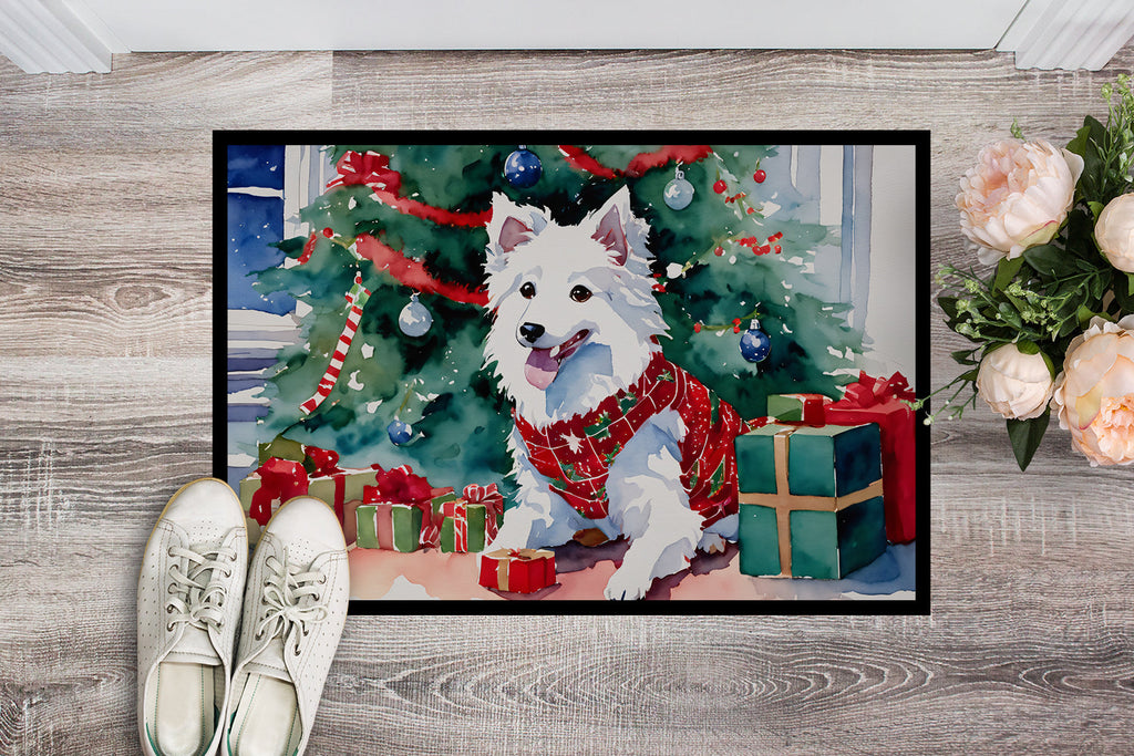 Japanese Spitz Cozy Christmas Doormat Indoor Outdoor 24H X 36W Front Door Mat Rugs for Entryway, Non Slip Washable Low Pile,
