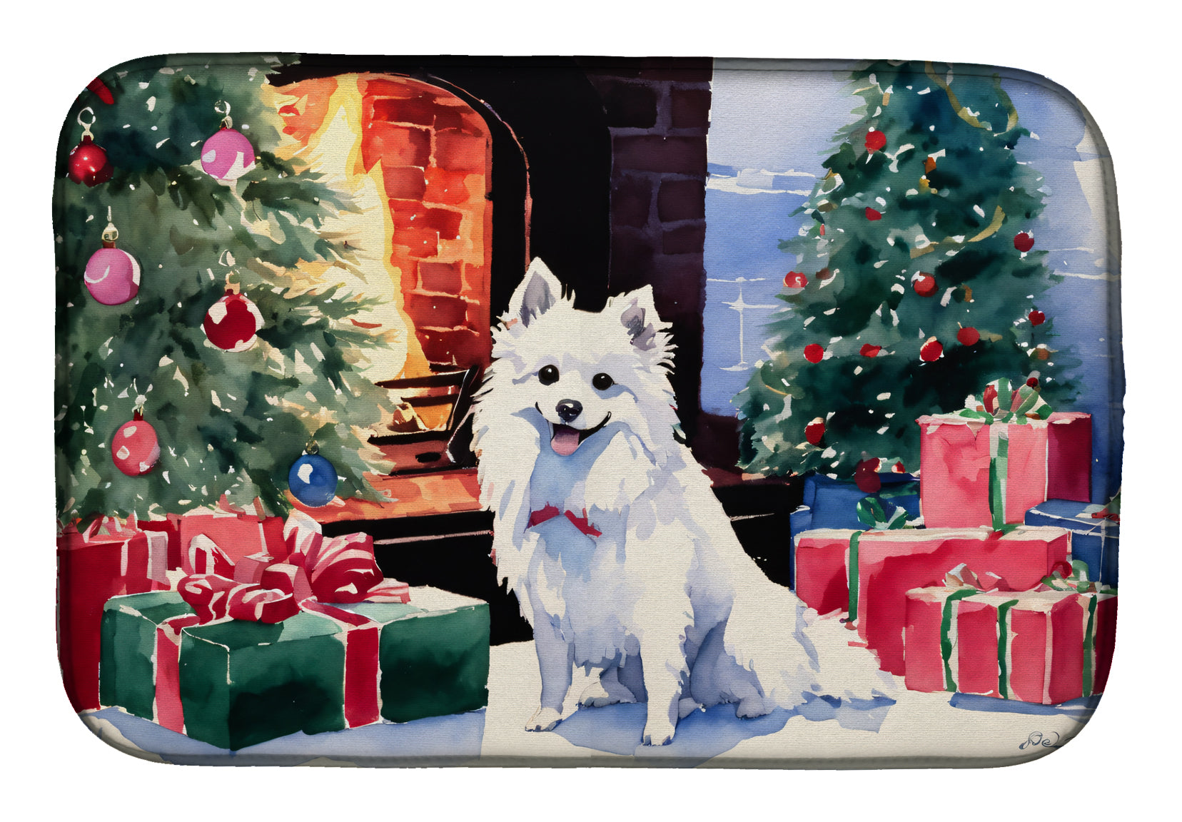 Japanese Spitz Cozy Christmas Dish Drying Mat Absorbent Dish Drying Mat Pad for Kitchen Counter Dish Drainer Mat for Countertop, 14 x 21", Multicolor